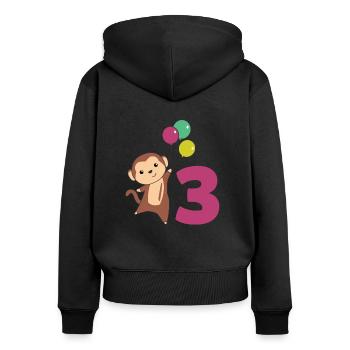 Singe Troisième anniversaire Ballons Singes Enfants - Sweat à capuche zippé Premium bio Femme - noir - Dos - Julia (174cm)