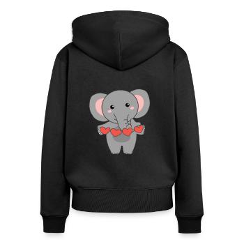 Éléphant pour la Saint-Valentin doux animaux avec des cœurs - Sweat à capuche zippé Premium bio Femme - noir - Dos - Julia (174cm)