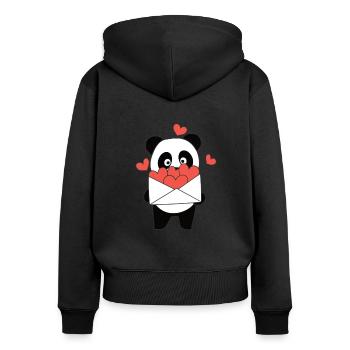 Panda zum Valentinstag süße Tiere mit Herzen - Frauen Premium Bio Zip Hoodie - Schwarz - Hinten - Julia (174cm)
