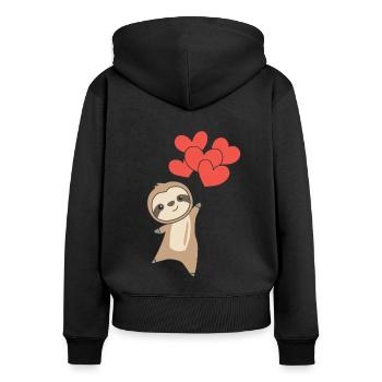 Faultier zum Valentinstag süße Tiere mit Herzen - Frauen Premium Bio Zip Hoodie - Schwarz - Hinten - Julia (174cm)