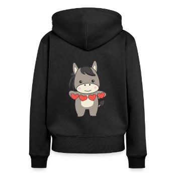 Esel zum Valentinstag süße Tiere mit Herzen - Frauen Premium Bio Zip Hoodie - Schwarz - Hinten - Julia (174cm)