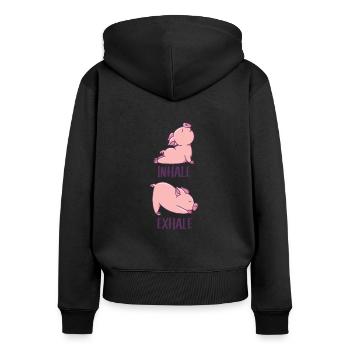 Pig Yoga cochons doux sport inhale expirer - Sweat à capuche zippé Premium bio Femme - noir - Dos - Julia (174cm)