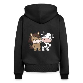 Cheval Vache Amoureux des animaux Animaux mignons pour les enfants Chevaux - Sweat à capuche zippé Premium bio Femme - noir - Dos - Julia (174cm)