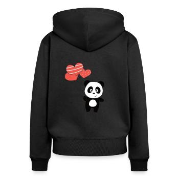 Panda süße Tiere mit Herzen Ballons zu Valentine - Frauen Premium Bio Zip Hoodie - Schwarz - Hinten - Julia (174cm)