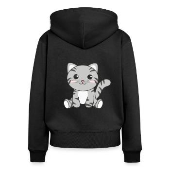 Kawaii Cat Mignon Manga Anime Cats - Sweat à capuche zippé Premium bio Femme - noir - Dos - Julia (174cm)