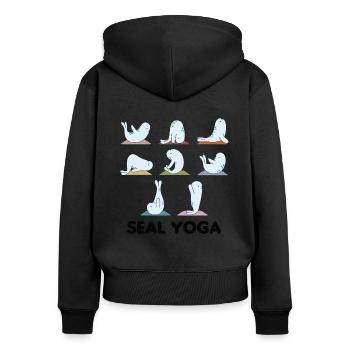 Robben Yoga süße Robben Yogamatte Sport - Frauen Premium Bio Zip Hoodie - Schwarz - Hinten - Julia (174cm)