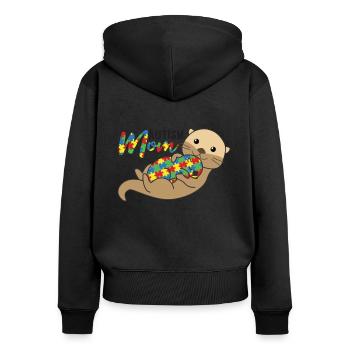 autism awareness month puzzel autism Mom Otter - Frauen Premium Bio Zip Hoodie - Schwarz - Hinten - Julia (174cm)