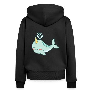 Narval baleine douce océan licorne kawaii narvals - Sweat à capuche zippé Premium bio Femme - noir - Dos - Julia (174cm)
