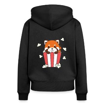 Red Panda Popcorn Time jeu de mots amusant - Sweat à capuche zippé Premium bio Femme - noir - Dos - Julia (174cm)