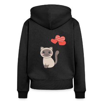 Chat siamois kawaii chats animaux mignons pour les enfants - Sweat à capuche zippé Premium bio Femme - noir - Dos - Julia (174cm)