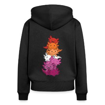 Drapeau lesbien Gay Pride LGBTQ Axolotl - Sweat à capuche zippé Premium bio Femme - noir - Dos - Julia (174cm)