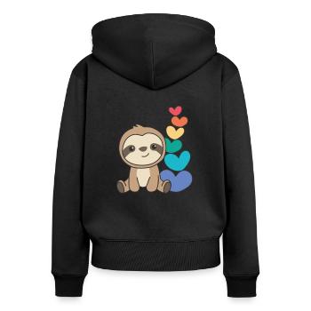 Rainbow Flag Gay Pride LGBTQ Herzen Faultier - Frauen Premium Bio Zip Hoodie - Schwarz - Hinten - Julia (174cm)