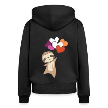 Drapeau lesbien Gay Pride LGBTQ Heart Sloth - Sweat à capuche zippé Premium bio Femme - noir - Dos - Julia (174cm)