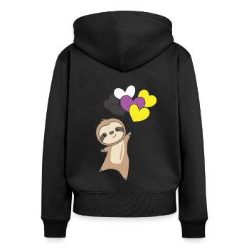 Nonbinary Flag Gay Pride LGBTQ Heart Sloth - Women's Premium Organic Zip Hoodie - black - Back - Julia (174cm)