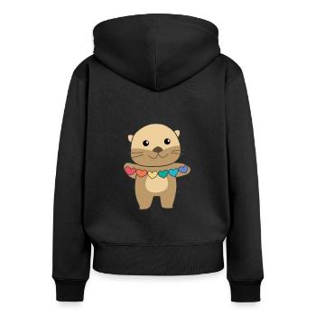 Rainbow Flag Gay Pride LGBTQ Herzen Otter - Frauen Premium Bio Zip Hoodie - Schwarz - Hinten - Julia (174cm)