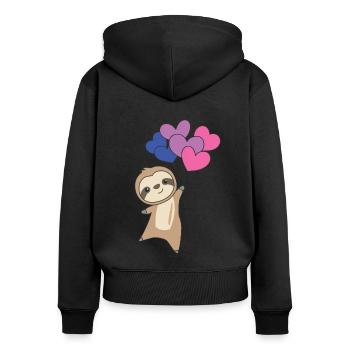 Bi Flag Gay Pride LGBTQ Herzen Faultier - Frauen Premium Bio Zip Hoodie - Schwarz - Hinten - Julia (174cm)