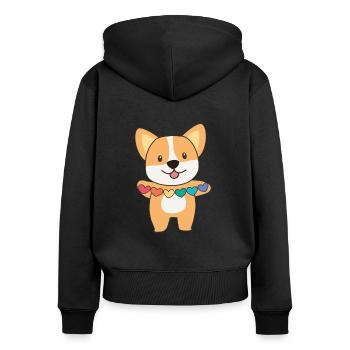 Rainbow Flag Gay Pride LGBTQ Herzen Hund Corgi - Frauen Premium Bio Zip Hoodie - Schwarz - Hinten - Julia (174cm)