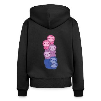 Bi Flag Pride LGBTQ süßer Faultier Haufen - Frauen Premium Bio Zip Hoodie - Schwarz - Hinten - Julia (174cm)