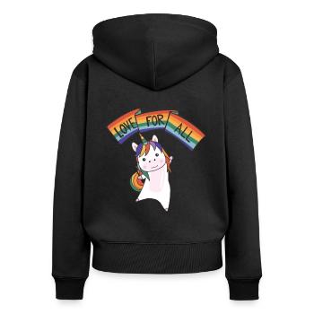Rainbow Flag Gay Pride LGBTQ Einhorn süße Tiere - Frauen Premium Bio Zip Hoodie - Schwarz - Hinten - Julia (174cm)