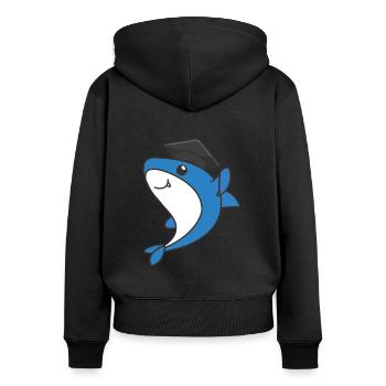 Kids Kindergarten nailed it Hai Fisch Graduation - Frauen Premium Bio Zip Hoodie - Schwarz - Hinten - Julia (174cm)