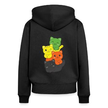 aromantic Flag Pride LGBTQ süßer Katzen Haufen - Frauen Premium Bio Zip Hoodie - Schwarz - Hinten - Julia (174cm)