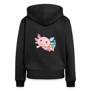 Genderflux Drapeau Juin Fierté LGBTQ Axolotl - Sweat à capuche zippé Premium bio Femme - noir - Dos - Julia (174cm)