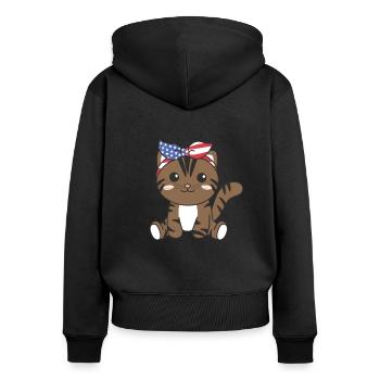 4th of July american cat for kids cute usa cat - Frauen Premium Bio Zip Hoodie - Schwarz - Hinten - Julia (174cm)