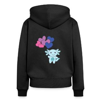 Bi Flagge Ballon Herz Pride LGBTQ Axolotl - Frauen Premium Bio Zip Hoodie - Schwarz - Hinten - Julia (174cm)