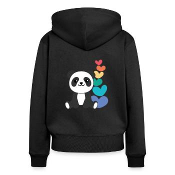 Regenbogen Herzen Pride LGBTQ süße tiere Panda - Frauen Premium Bio Zip Hoodie - Schwarz - Hinten - Julia (174cm)