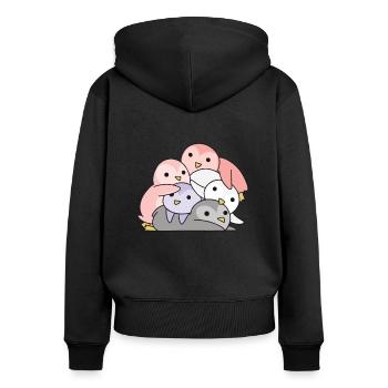 cupioromantic Flag Pride LGBTQ süße Pinguin - Frauen Premium Bio Zip Hoodie - Schwarz - Hinten - Julia (174cm)