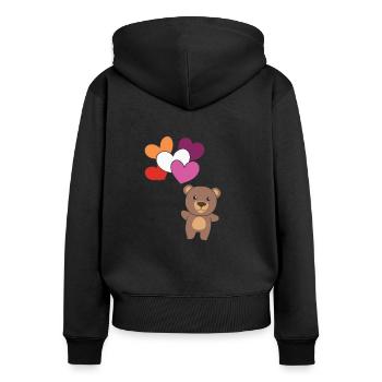 Lesbian Flag Balloon Heart Pride LGBTQ Bear - Women's Premium Organic Zip Hoodie - black - Back - Julia (174cm)