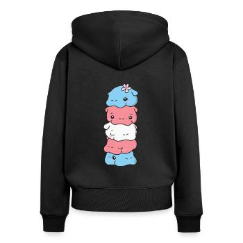 Drapeau transgenre Pride LGBTQ doux Hippopotame - Sweat à capuche zippé Premium bio Femme - noir - Dos - Julia (174cm)