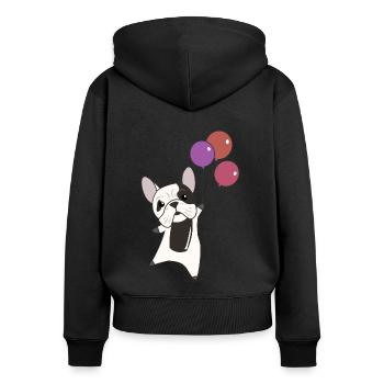 Bulldog flies balloons above cute animals dogs - Women's Premium Organic Zip Hoodie - black - Back - Julia (174cm)