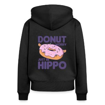 Drôle d’Hippo Donut Word Game Kawaii Esthétique - Sweat à capuche zippé Premium bio Femme - noir - Dos - Julia (174cm)
