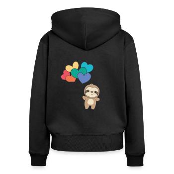 Regenbogen Herzen Pride LGBTQ Luftballons Faultier - Frauen Premium Bio Zip Hoodie - Schwarz - Hinten - Julia (174cm)