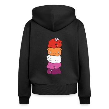 Lesbische Flagge Pride LGBTQ süße Hippo - Frauen Premium Bio Zip Hoodie - Schwarz - Hinten - Julia (174cm)