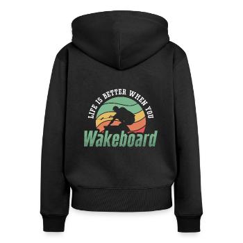 Wakeboard Wakeboarder Wakeboarding Wake Cadeau - Sweat à capuche zippé Premium bio Femme - noir - Dos - Julia (174cm)