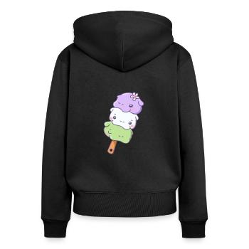 Drôle Hippo Mochi Mignon Kawaii Esthétique - Sweat à capuche zippé Premium bio Femme - noir - Dos - Julia (174cm)