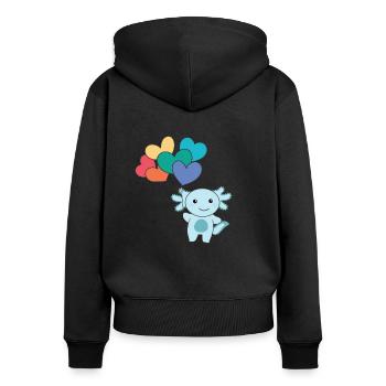 Regenbogen Herzen Pride LGBTQ Luftballons Axolotl - Frauen Premium Bio Zip Hoodie - Schwarz - Hinten - Julia (174cm)