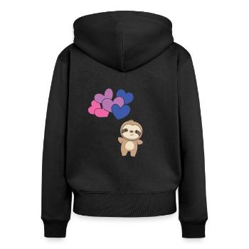 Bi Flagge Ballon Herz Pride LGBTQ Faultier - Frauen Premium Bio Zip Hoodie - Schwarz - Hinten - Julia (174cm)