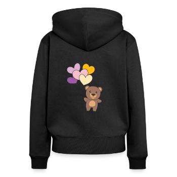 Trixic Flagge Ballon Herzen Pride LGBTQ Bär - Frauen Premium Bio Zip Hoodie - Schwarz - Hinten - Julia (174cm)