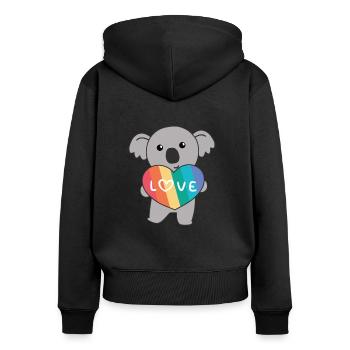 Regenbogen Herzen Pride LGBTQ süße tiere Koala - Frauen Premium Bio Zip Hoodie - Schwarz - Hinten - Julia (174cm)