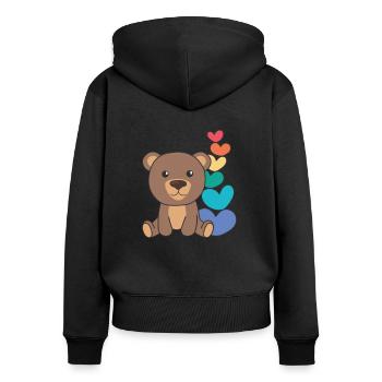 Regenbogen Herzen Pride LGBTQ süße tiere Bär - Frauen Premium Bio Zip Hoodie - Schwarz - Hinten - Julia (174cm)