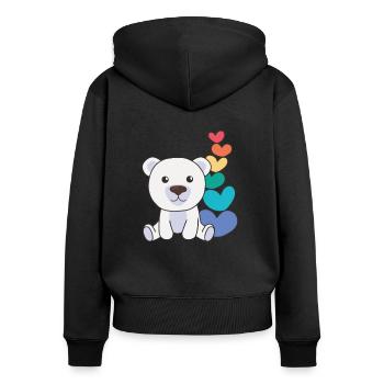 Rainbow Hearts Pride LGBTQ Cute Animals Polar Bear - Women's Premium Organic Zip Hoodie - black - Back - Julia (174cm)