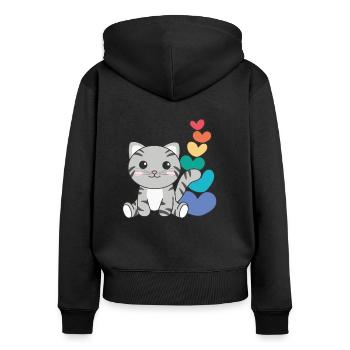Regenbogen Herzen Pride LGBTQ süße tiere Katze - Frauen Premium Bio Zip Hoodie - Schwarz - Hinten - Julia (174cm)