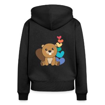 Regenbogen Herzen Pride LGBTQ süße tiere Biber - Frauen Premium Bio Zip Hoodie - Schwarz - Hinten - Julia (174cm)