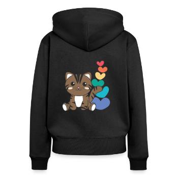 Regenbogen Herzen Pride LGBTQ süße tiere Katze - Frauen Premium Bio Zip Hoodie - Schwarz - Hinten - Julia (174cm)