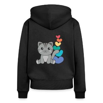 Regenbogen Herzen Pride LGBTQ süße tiere Katze - Frauen Premium Bio Zip Hoodie - Schwarz - Hinten - Julia (174cm)