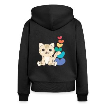 Regenbogen Herzen Pride LGBTQ süße tiere Katze - Frauen Premium Bio Zip Hoodie - Schwarz - Hinten - Julia (174cm)