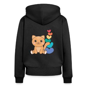 Regenbogen Herzen Pride LGBTQ süße tiere Katze - Frauen Premium Bio Zip Hoodie - Schwarz - Hinten - Julia (174cm)